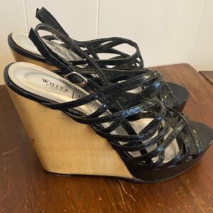 White House Black Market Glossy Black Wedges